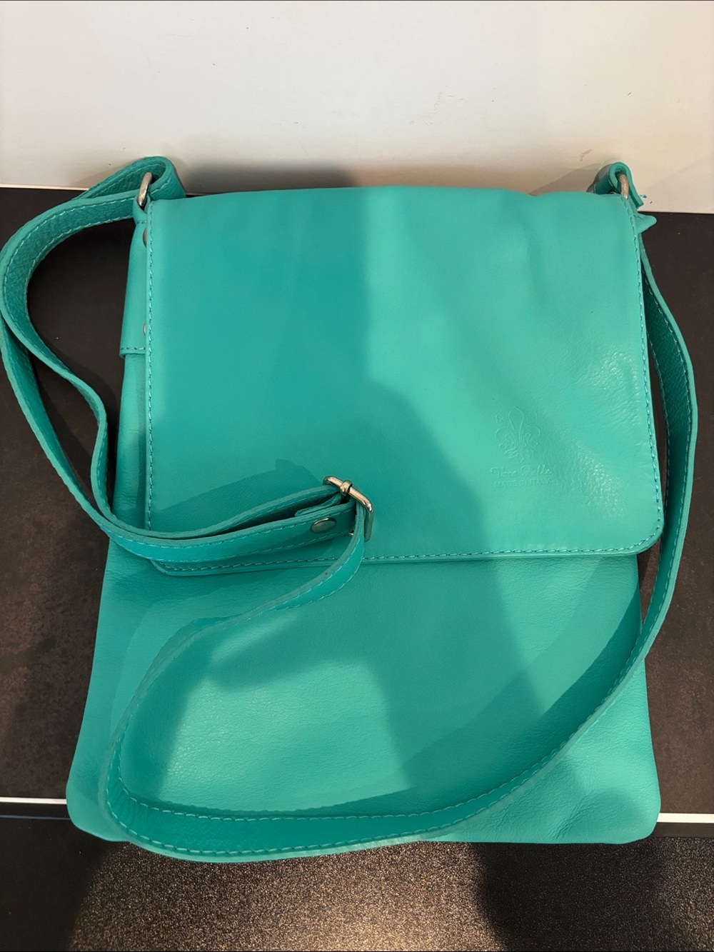 Genuine Italian Leather Teal Crossbody Bag | Vera Pelle Made in Italy